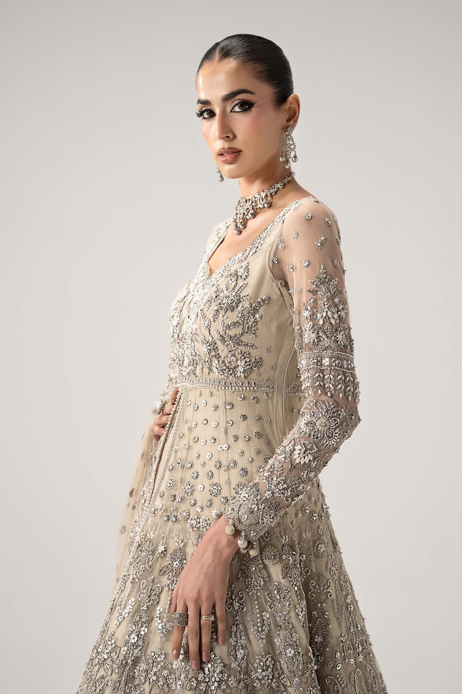 Maria B Elaria Hand Embellished Organza Party Wear Maxi – Photoshoot Angle 6 Maria B Elaria Hand Embellished Organza Party Wear Maxi - Designer Photoshoot Gallery Angle 6 | IQNAZ Couture