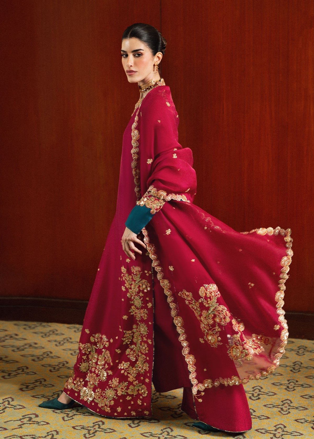 Hussain Rehar Embroidered Organza Party Wear Suit - Matching Bottom & Trouser Fabric Details | IQNAZ