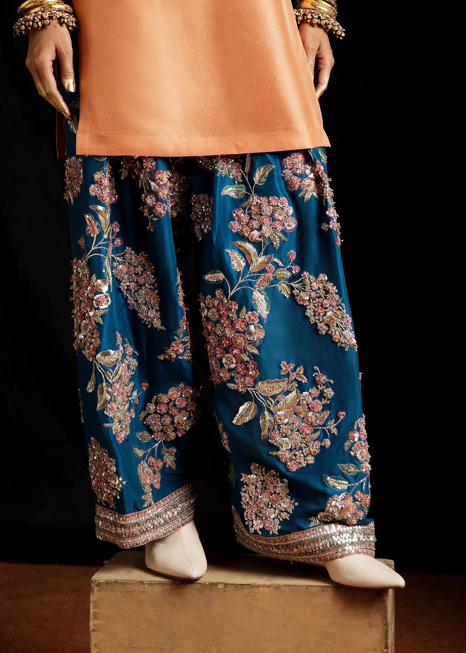 Hussain Rehar Hand Embellished Organza Party Wear Suit - Four-Sided Embroidered Dupatta & Pallu Border | IQNAZ
