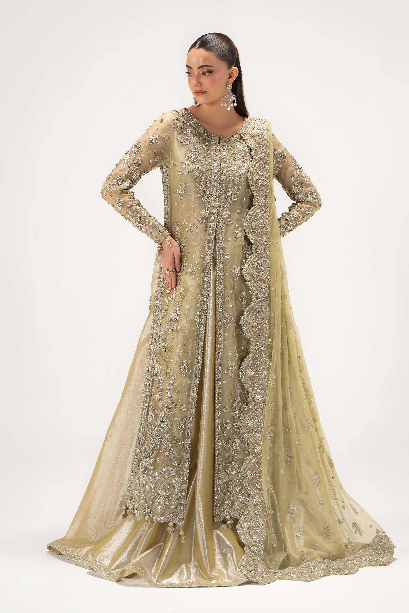Maria B Embroidered Organza Party Wear Suit – Back View & Silhouette Maria B Embroidered Organza Party Wear Suit - Embroidered Back & Daman Silhouette Detailing | IQNAZ