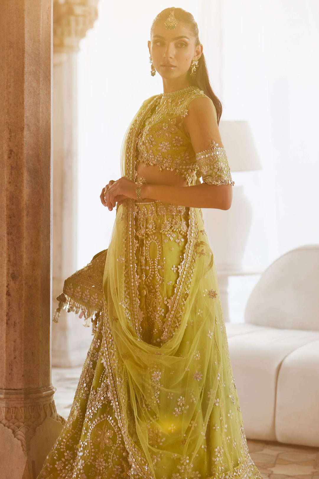 Zaha Noore Sitara Embroidered Organza Party Wear Suit - Close-Up Hand Embellishment Tilla & Pearl Work | IQNAZ