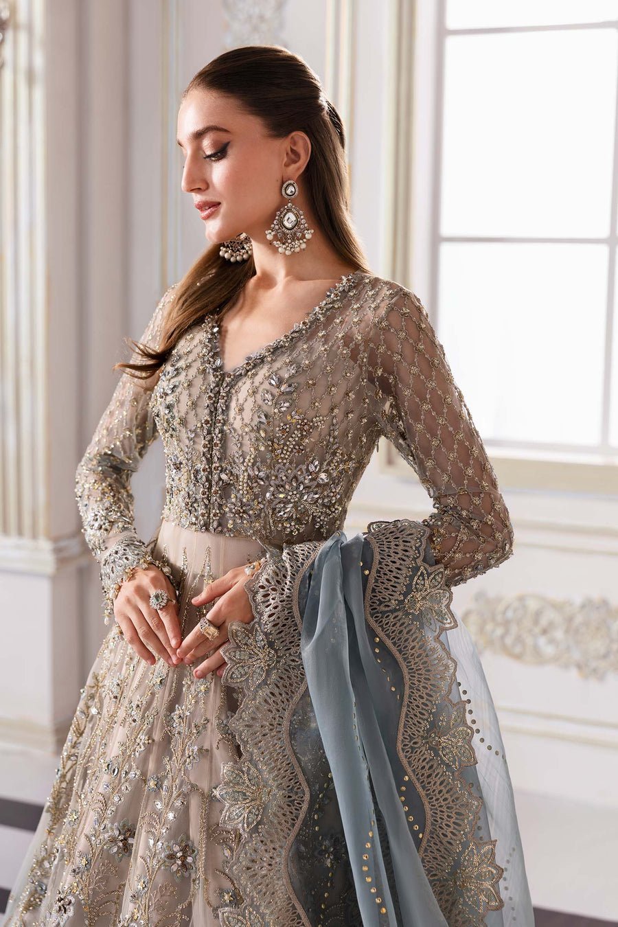 Maria B BD-3002 Hand Embellished Net Flared Suit – Photoshoot Angle 14 Maria B BD-3002 Hand Embellished Net Flared Suit - Designer Photoshoot Gallery Angle 14 | IQNAZ Couture