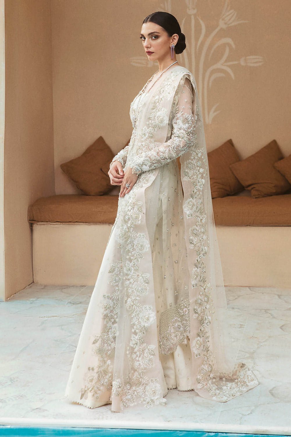 Soraya Anya Hand Embellished Net Bridal Maxi - Embroidered Back & Daman Silhouette Detailing | IQNAZ