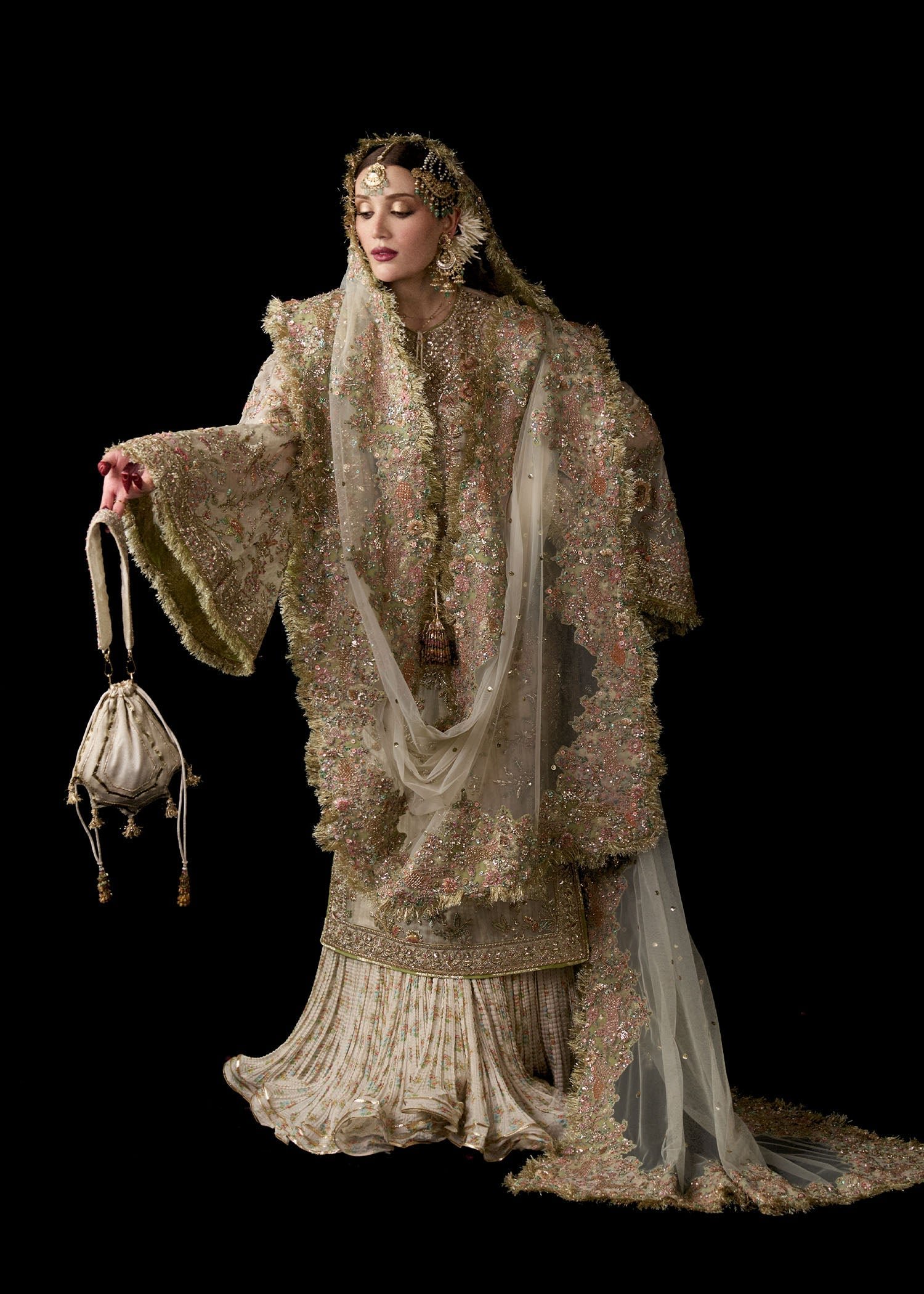 Hussain Rehar Mahtabi Embroidered Organza Party Wear Suit - Four-Sided Embroidered Dupatta & Pallu Border | IQNAZ