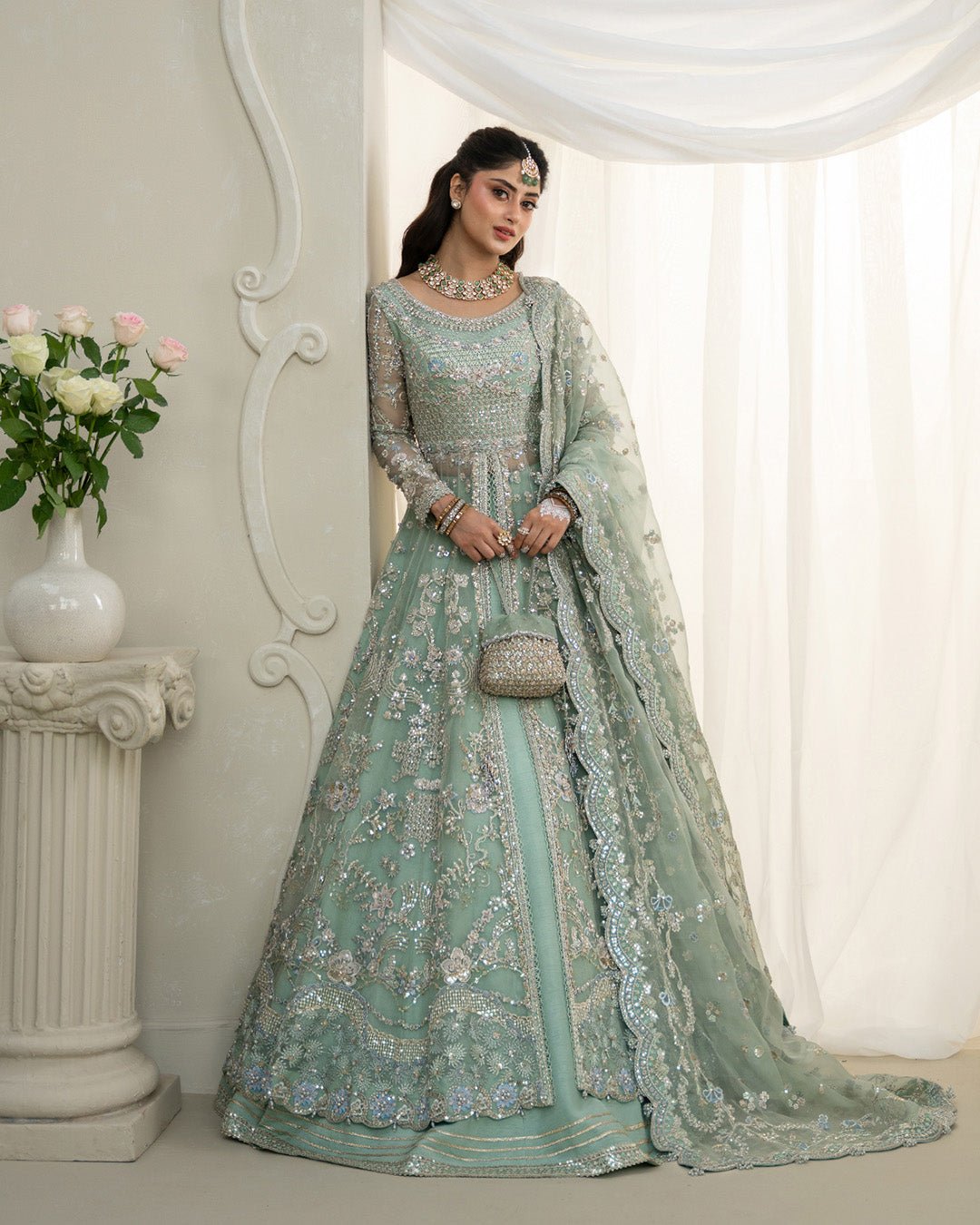 Faiza Saqlain Selin Hand Embellished Organza Party Wear Suit – Dupatta & Border Detailing Faiza Saqlain Selin Hand Embellished Organza Party Wear Suit - Four-Sided Embroidered Dupatta & Pallu Border | IQNAZ