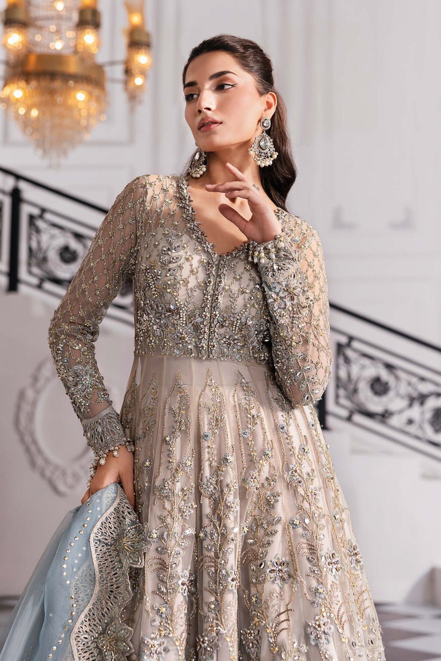 Maria B BD-3002 Hand Embellished Net Flared Suit – Photoshoot Angle 13 Maria B BD-3002 Hand Embellished Net Flared Suit - Designer Photoshoot Gallery Angle 13 | IQNAZ Couture
