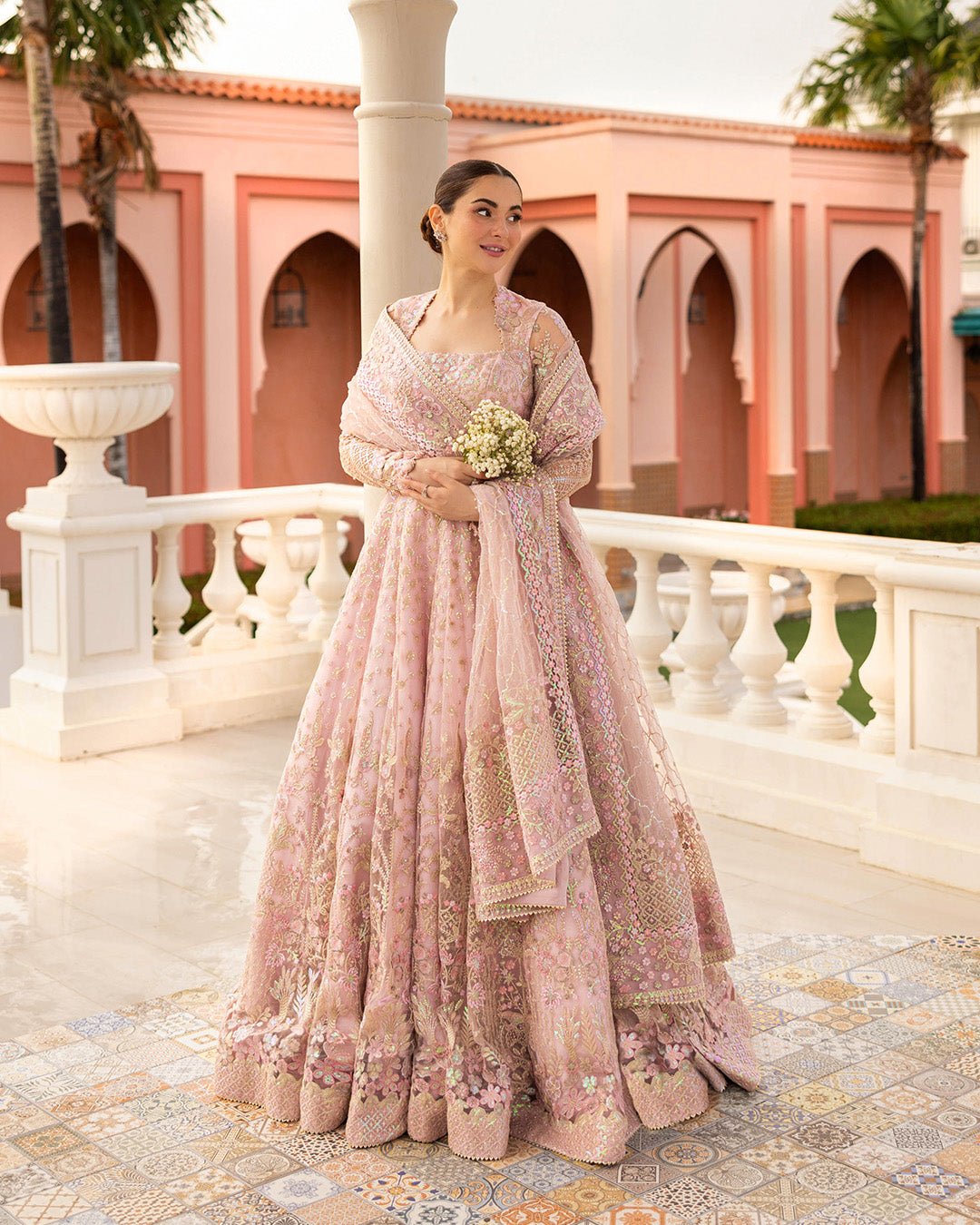 Faiza Saqlain Hand Embellished Silk Party Wear Suit – Back View & Silhouette Faiza Saqlain Hand Embellished Silk Party Wear Suit - Embroidered Back & Daman Silhouette Detailing | IQNAZ