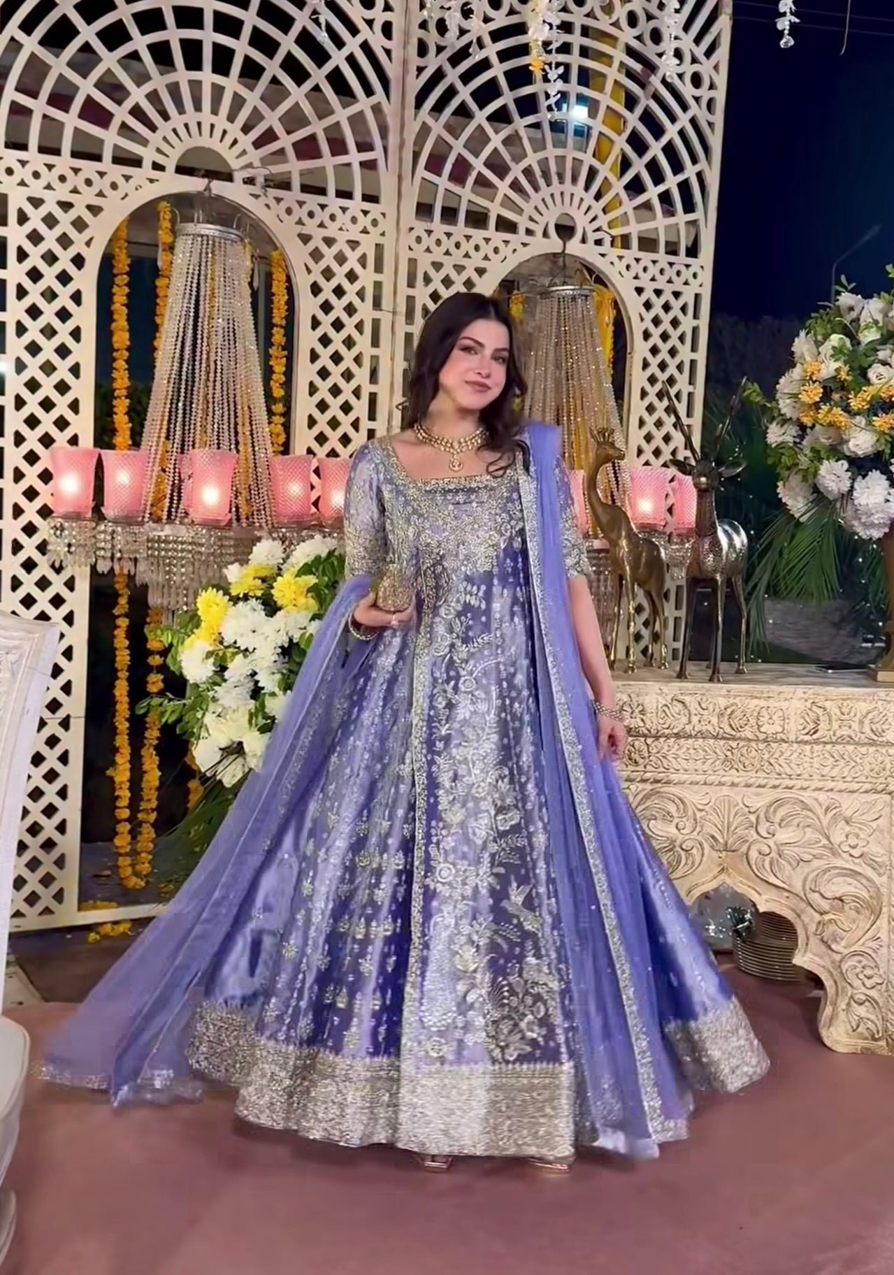 Haris Shakeel Embroidered Net Party Wear Suit - Model Front Look | Pakistani Designer Replica Wholesale | IQNAZ
