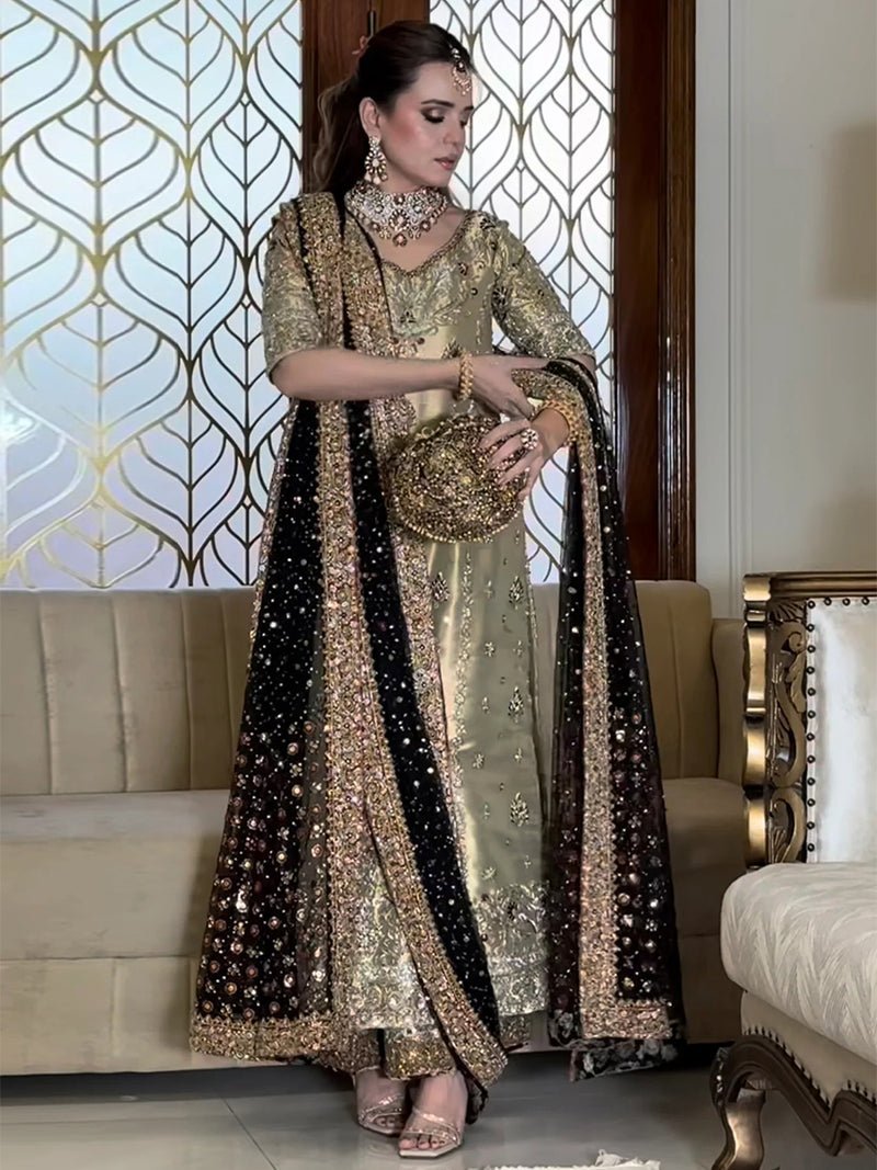 Haris Shakeel Embroidered Silk Party Wear Suit - Matching Bottom & Trouser Fabric Details | IQNAZ