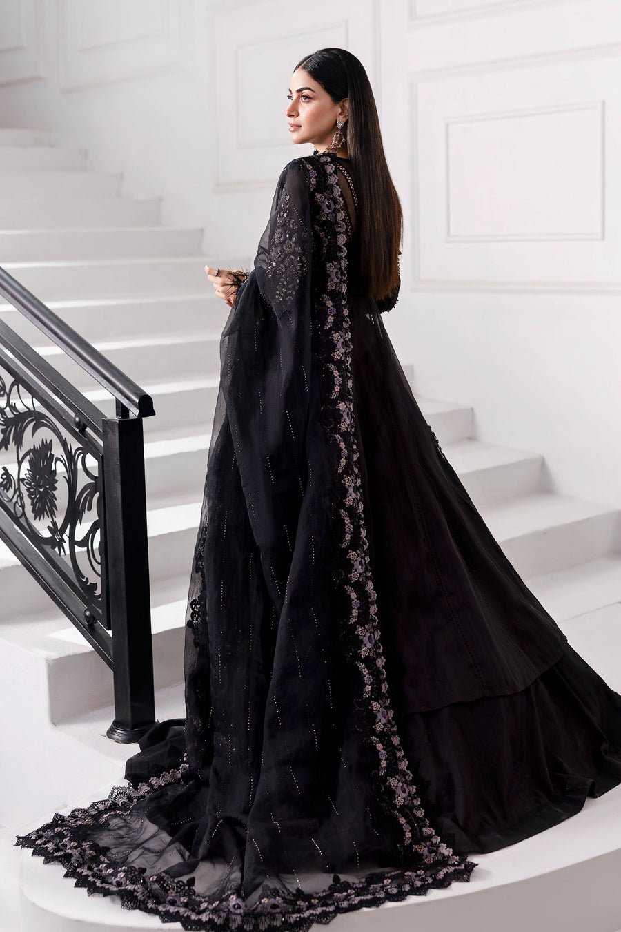 Maria B BD-3004 Hand Embellished Organza Party Wear Suit - Four-Sided Embroidered Dupatta & Pallu Border | IQNAZ