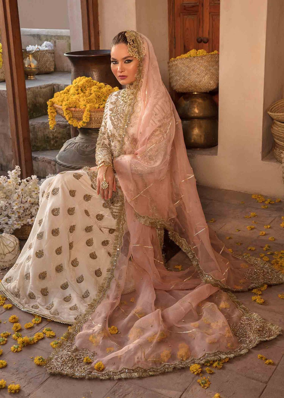 Kanwal Malik Nargis Hand Embellished Organza Formal Frock - Close-Up Hand Embellishment Tilla & Pearl Work | IQNAZ