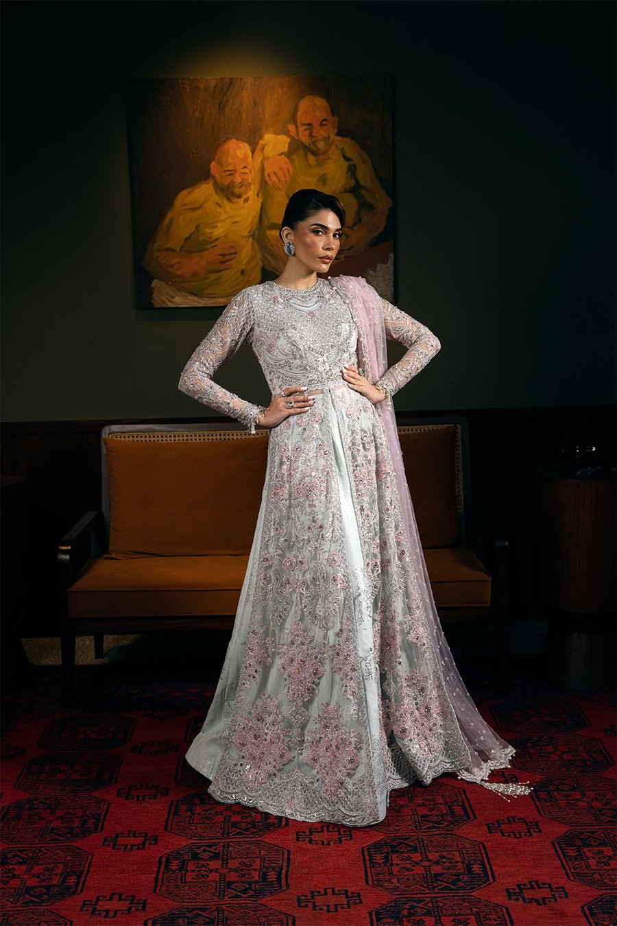 Republic Womens Wear Kylo Srf Embroidered Organza Party Wear Suit – Model Front View Republic Womens Wear Kylo Srf Embroidered Organza Party Wear Suit - Model Front Look | Pakistani Designer Replica Wholesale | IQNAZ