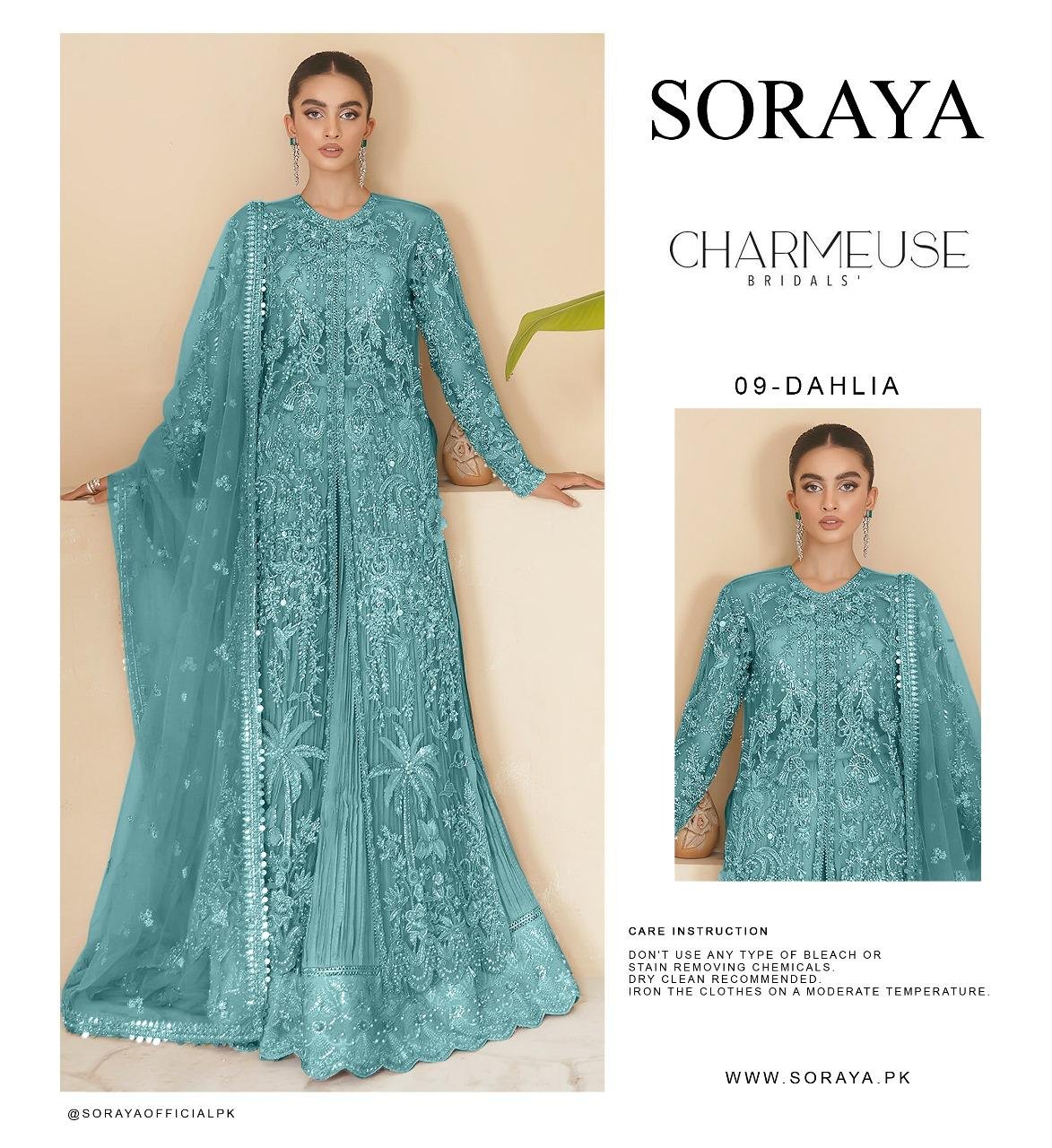 Soraya Dhalia Different Embroidered Organza Party Wear Suit - Embroidered Back & Daman Silhouette Detailing | IQNAZ