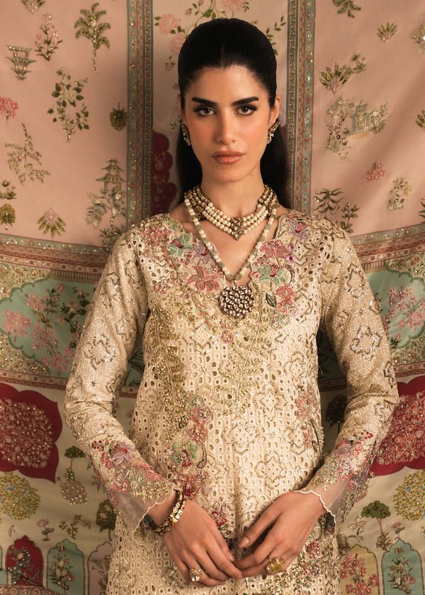 Saira Shakira Hand Embellished Silk Party Wear Suit - Embroidered Back & Daman Silhouette Detailing | IQNAZ