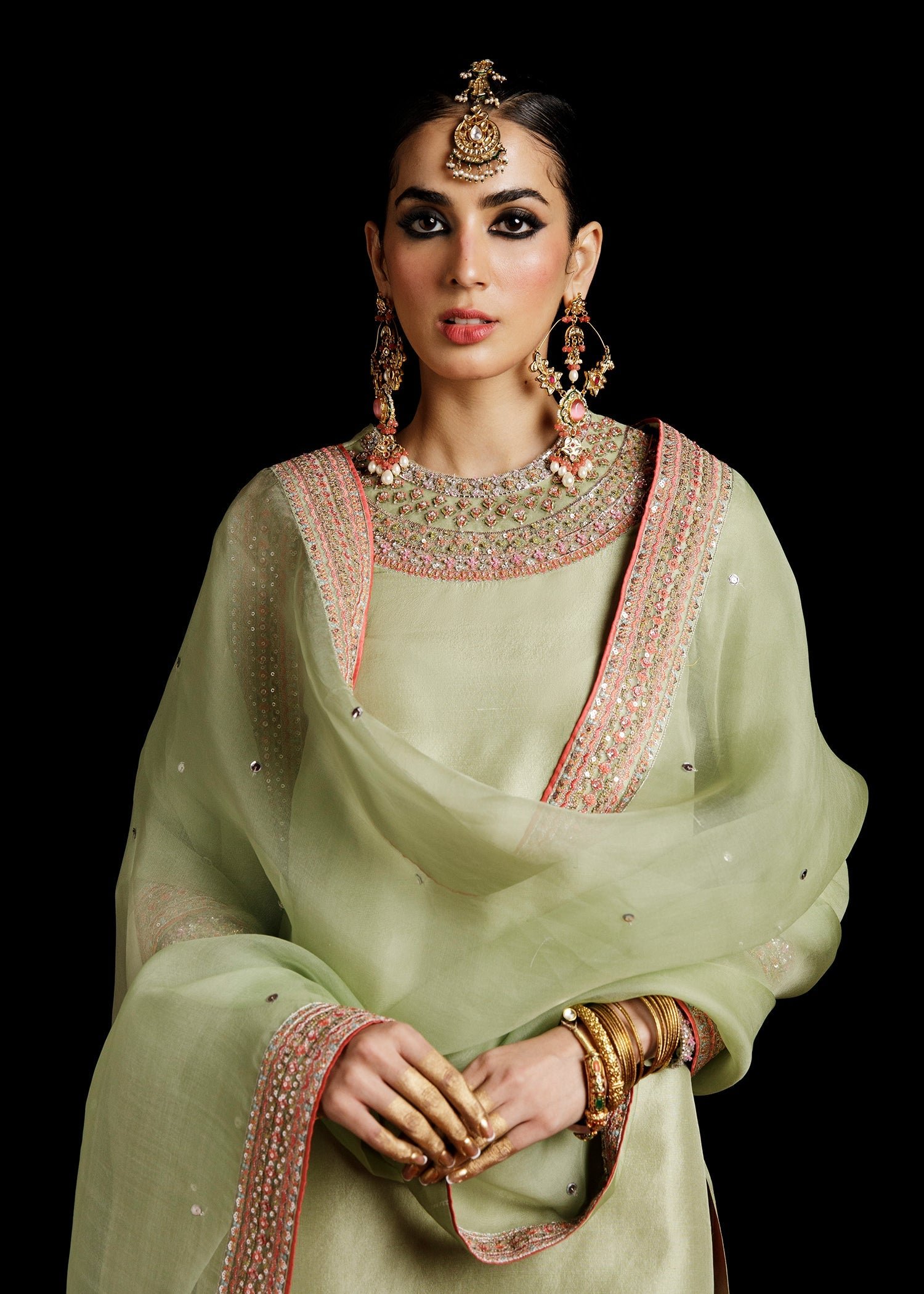 Hussain Rehar Hand Embellished Organza Party Wear Suit - Four-Sided Embroidered Dupatta & Pallu Border | IQNAZ