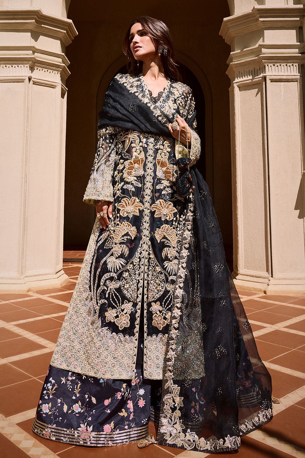 Soraya Stella Embroidered Organza Party Wear Suit - Embroidered Back & Daman Silhouette Detailing | IQNAZ
