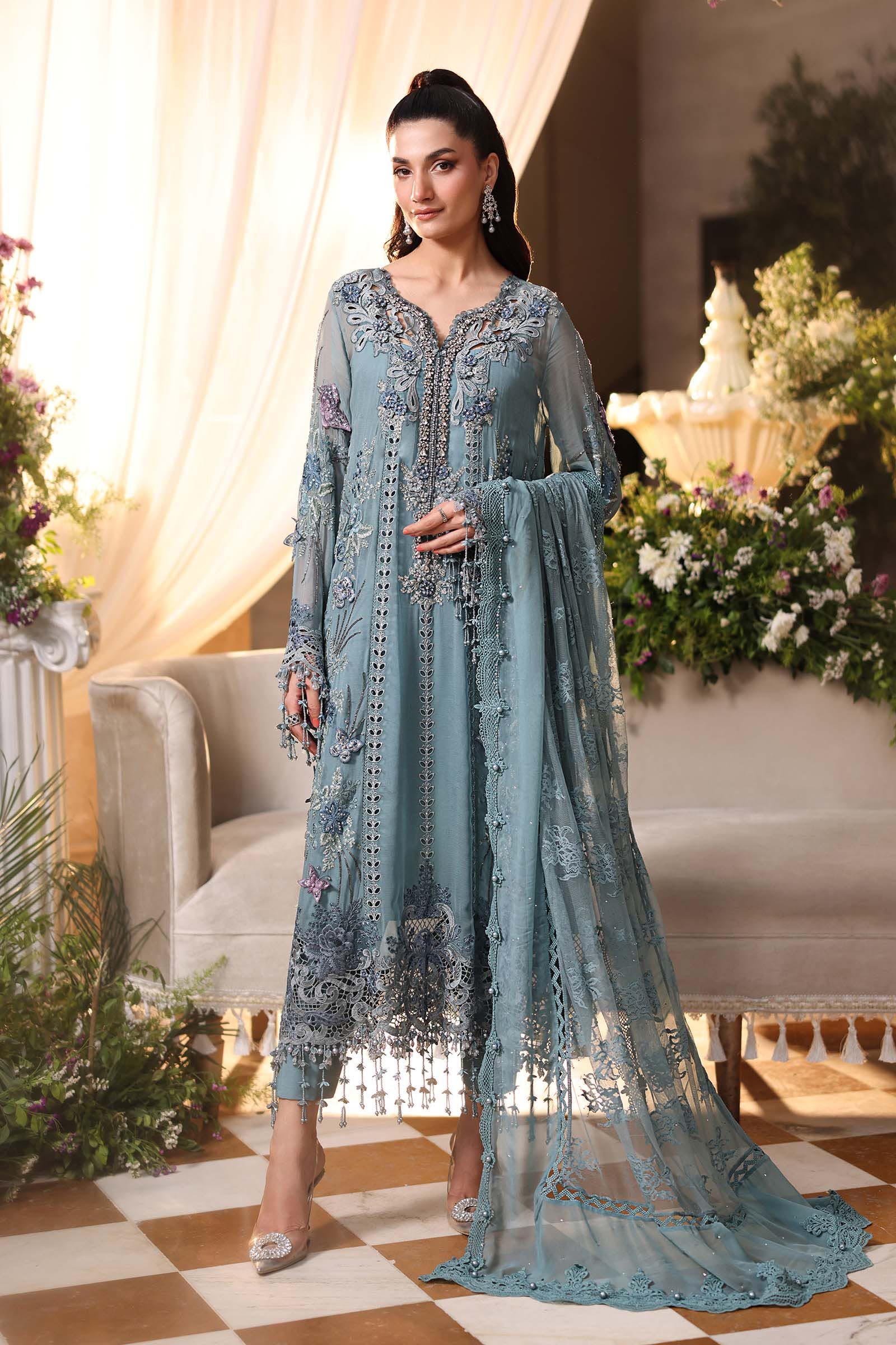 Maria B Embroidered Chiffon Party Wear Suit – Photoshoot Angle 9 Maria B Embroidered Chiffon Party Wear Suit - Designer Photoshoot Gallery Angle 9 | IQNAZ Couture