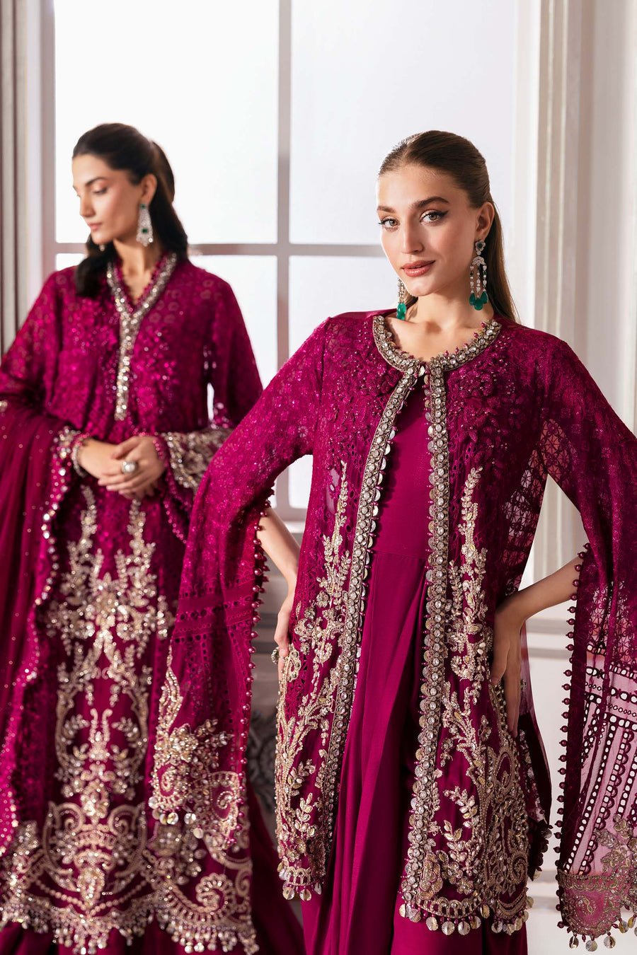 Maria B BD-3003 Embroidered Chiffon Party Wear Suit - Embroidered Back & Daman Silhouette Detailing | IQNAZ