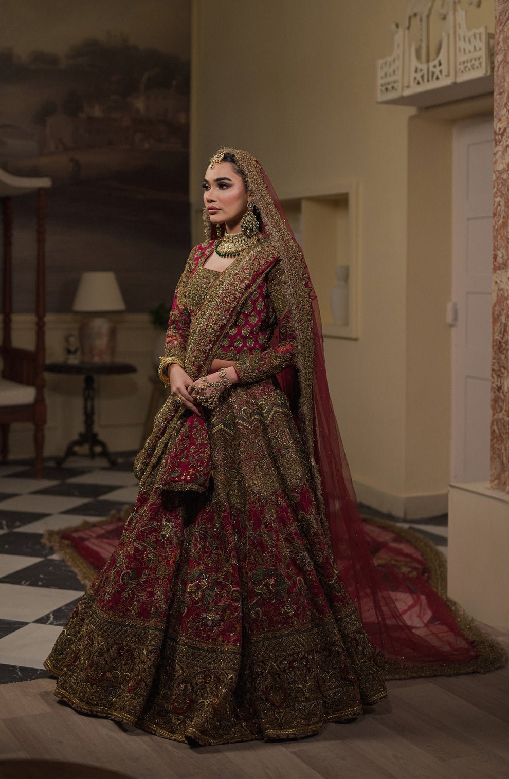 HSY Gul Hand Embellished Organza Party Wear Suit - Embroidered Back & Daman Silhouette Detailing | IQNAZ