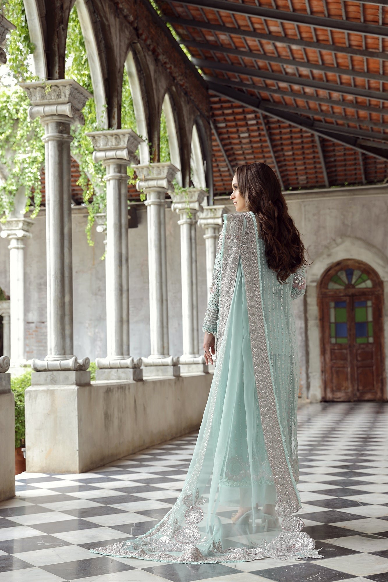 Maryum Hussain Alara Embroidered Organza Party Wear Suit - Embroidered Back & Daman Silhouette Detailing | IQNAZ