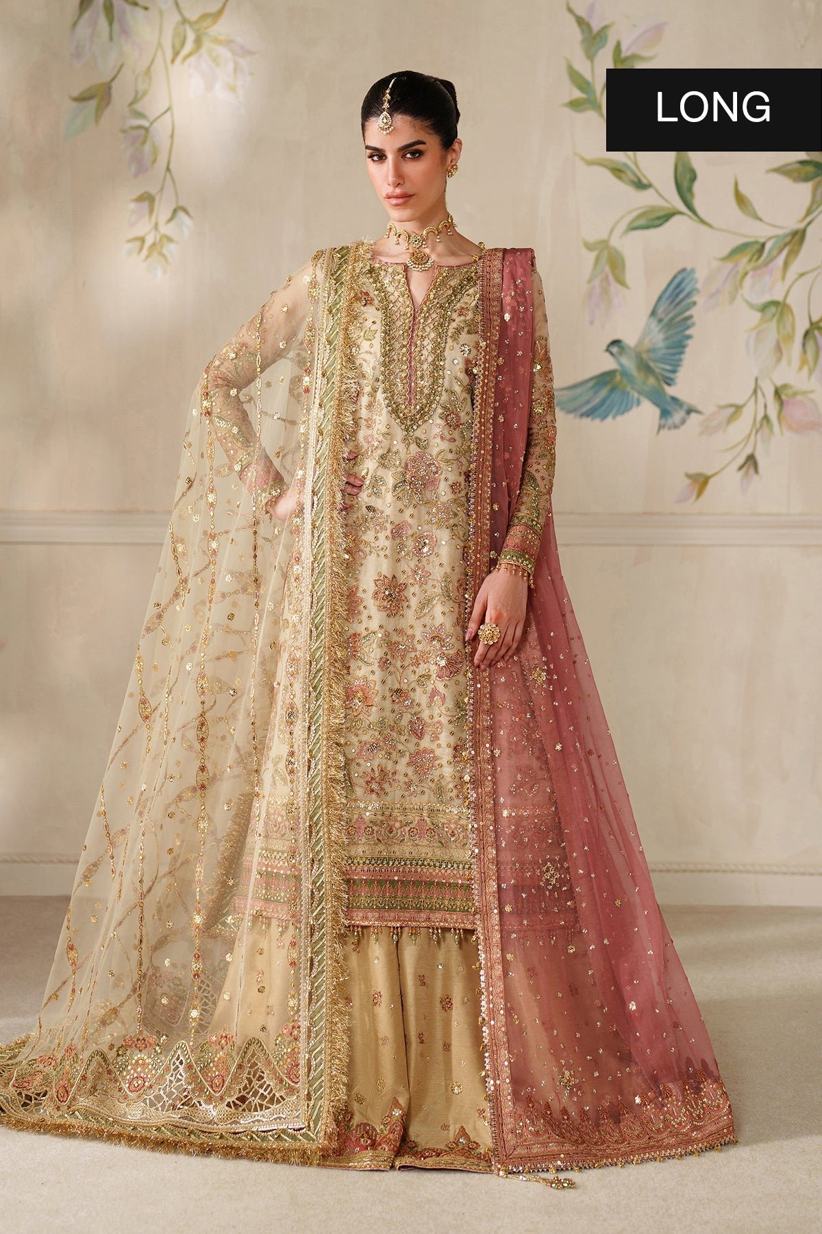 Baroque Luxury Embroidered Organza Party Wear Suit - Embroidered Back & Daman Silhouette Detailing | IQNAZ