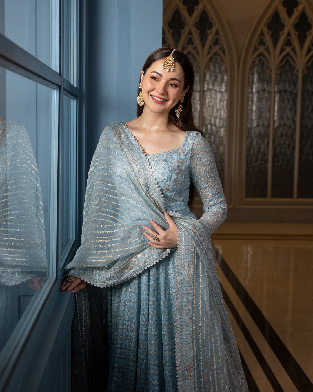 Faiza Saqlain Miyah Hand Embellished Organza Party Wear Suit - Close-Up Hand Embellishment Tilla & Pearl Work | IQNAZ