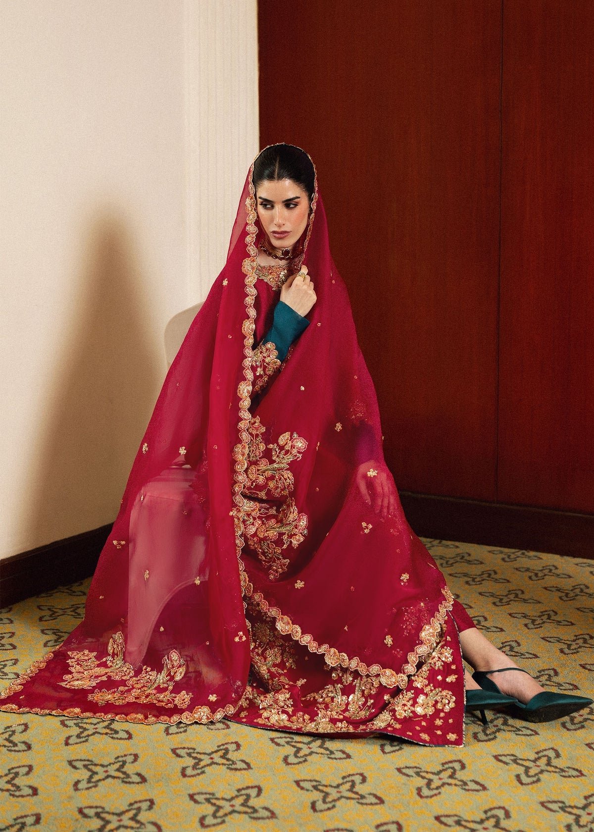 Hussain Rehar Embroidered Organza Party Wear Suit - Designer Photoshoot Gallery Angle 7 | IQNAZ Couture