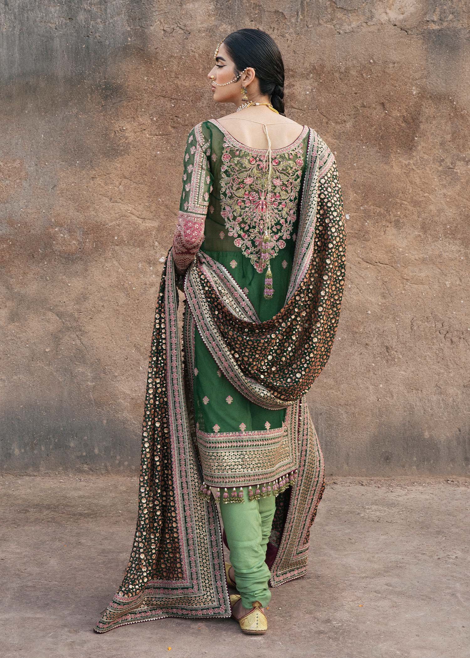 Hussain Rehar Zeenat Hand Embellished Organza Party Wear Suit - Designer Photoshoot Gallery Angle 8 | IQNAZ Couture