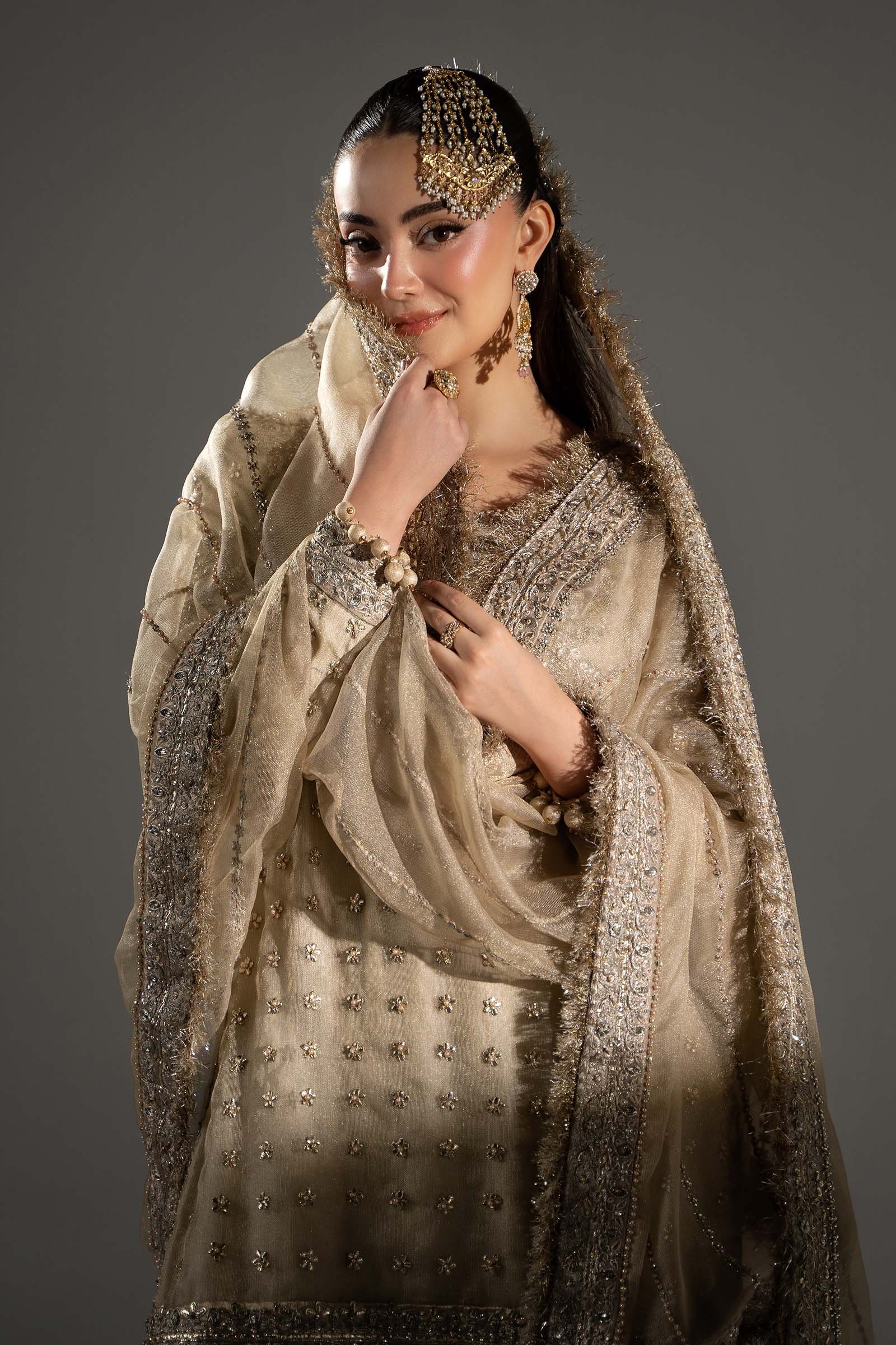 Maria B Hand Embellished Silk Party Wear Suit - Designer Photoshoot Gallery Angle 7 | IQNAZ Couture