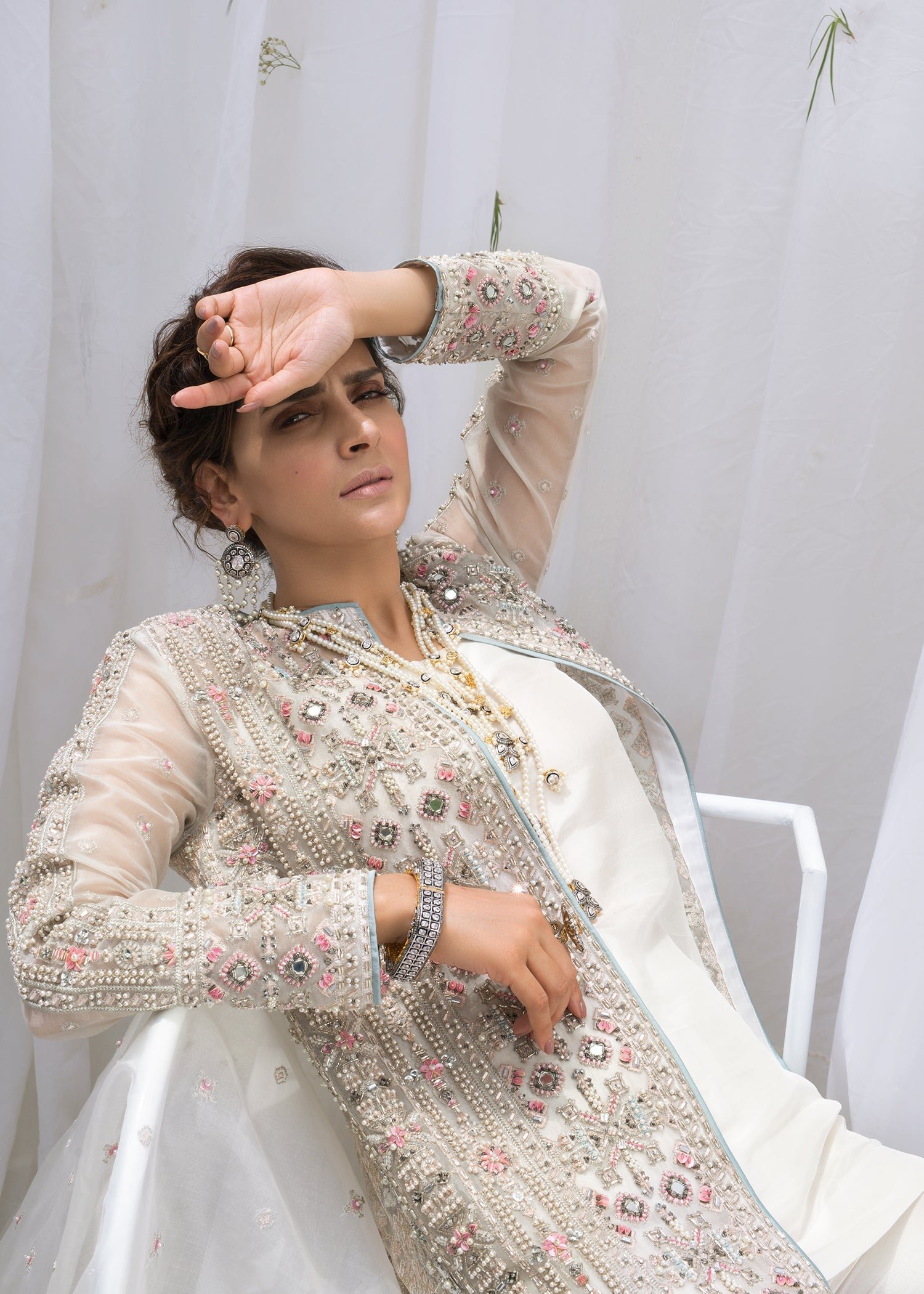Hussain Rehar Embroidered Organza Party Wear Suit – Dupatta & Border Detailing Hussain Rehar Embroidered Organza Party Wear Suit - Four-Sided Embroidered Dupatta & Pallu Border | IQNAZ