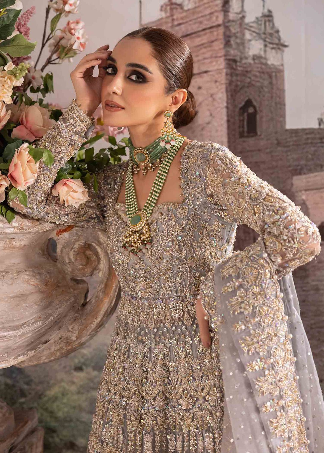 Kanwal Malik Hand Embellished Organza Party Wear Suit - Close-Up Hand Embellishment Tilla & Pearl Work | IQNAZ