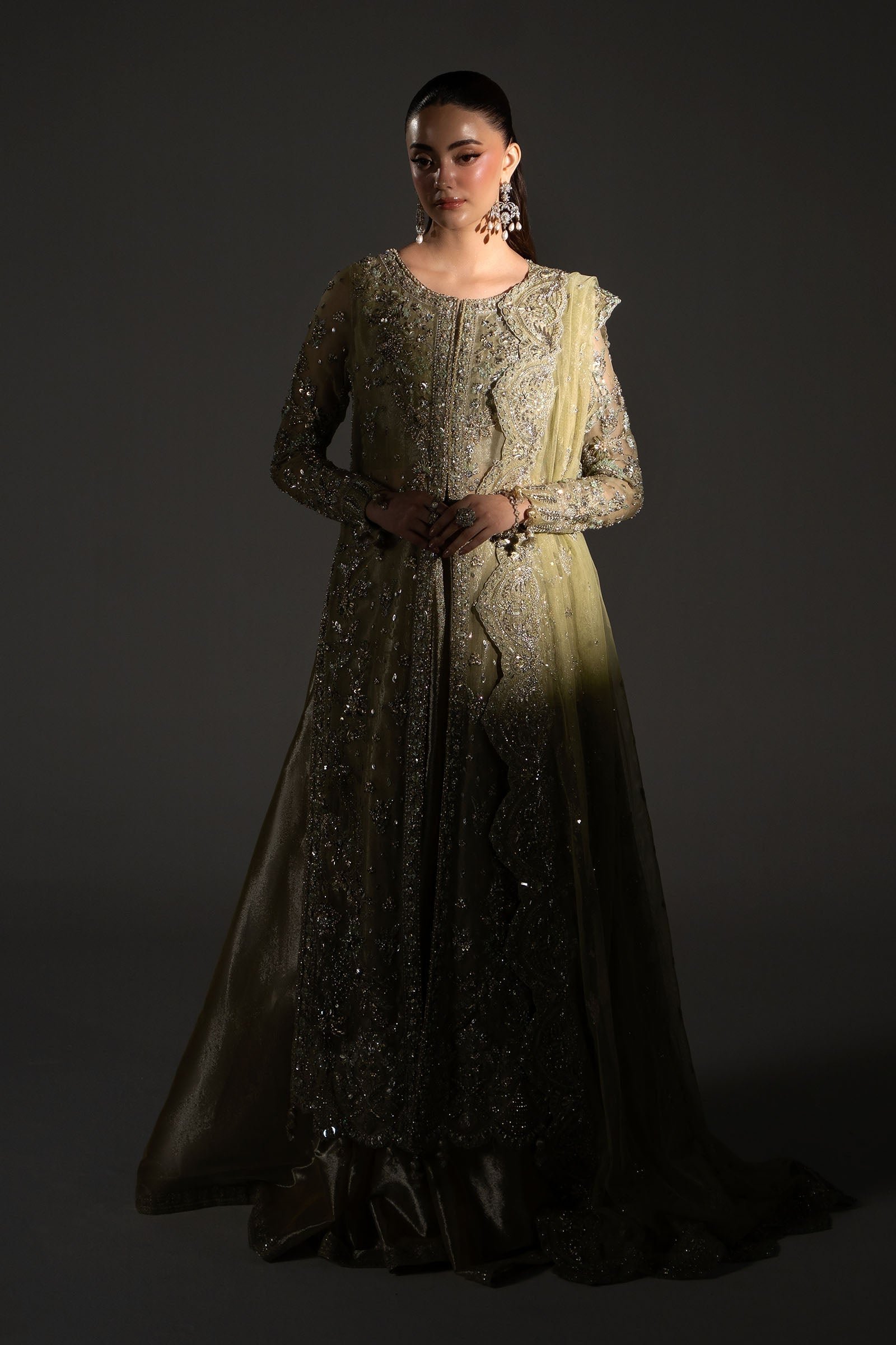 Maria B Embroidered Organza Party Wear Suit – Embroidery & Handwork Detail Maria B Embroidered Organza Party Wear Suit - Close-Up Hand Embellishment Tilla & Pearl Work | IQNAZ