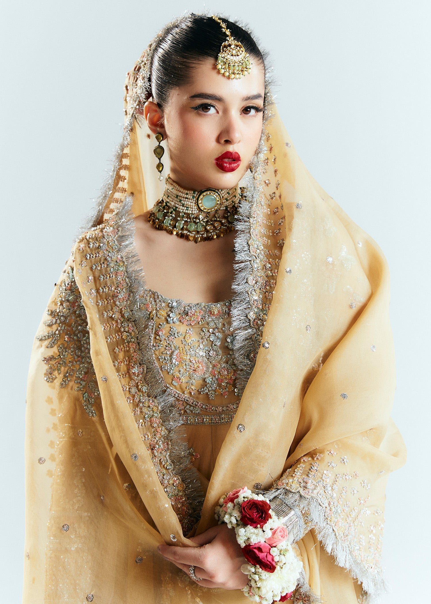Hussain Rehar Aether Hand Embellished Organza Party Wear Suit - Embroidered Back & Daman Silhouette Detailing | IQNAZ