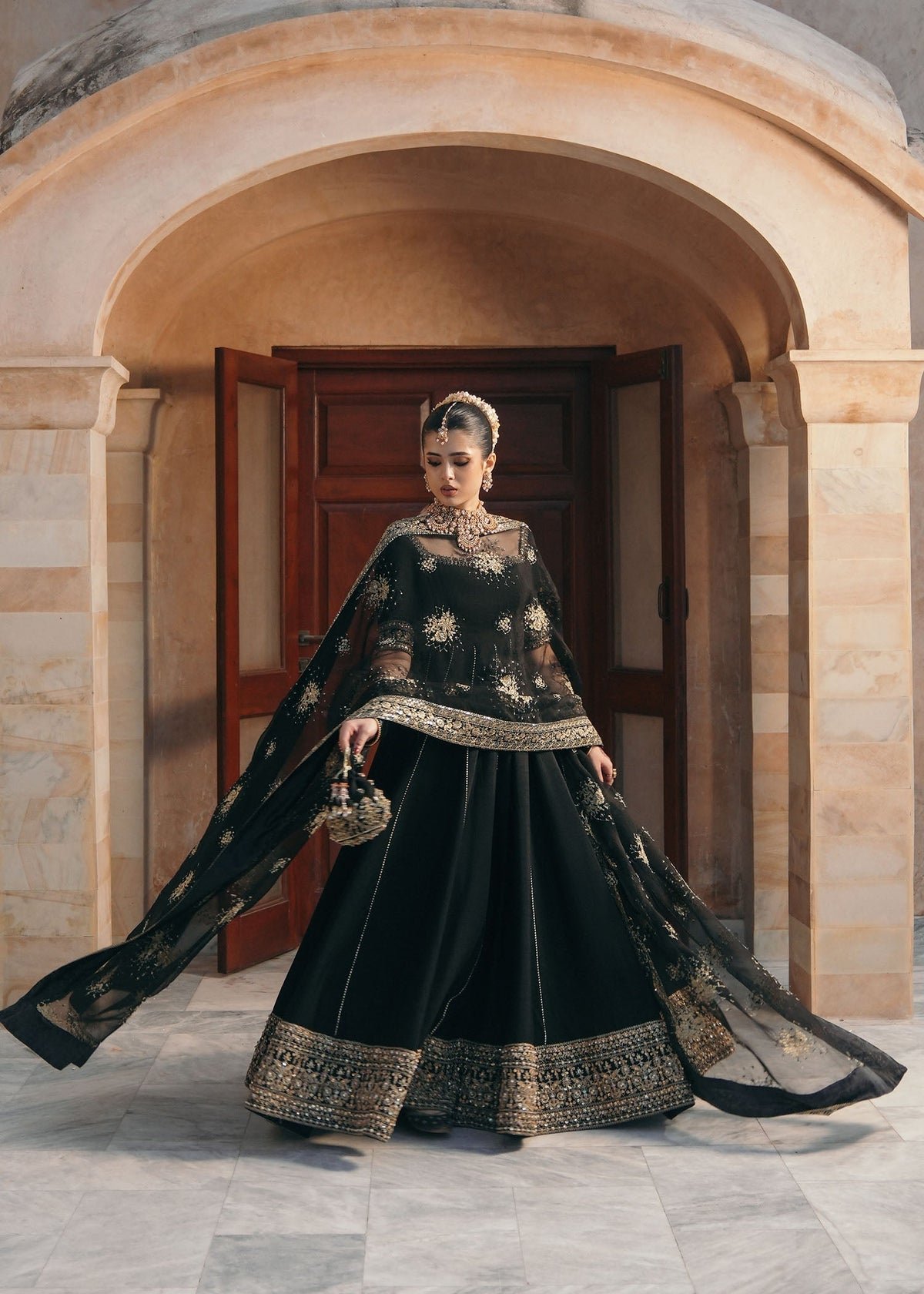 Kanwal Malik Kajal Hand Embellished Organza Party Wear Suit - Model Front Look | Pakistani Designer Replica Wholesale | IQNAZ