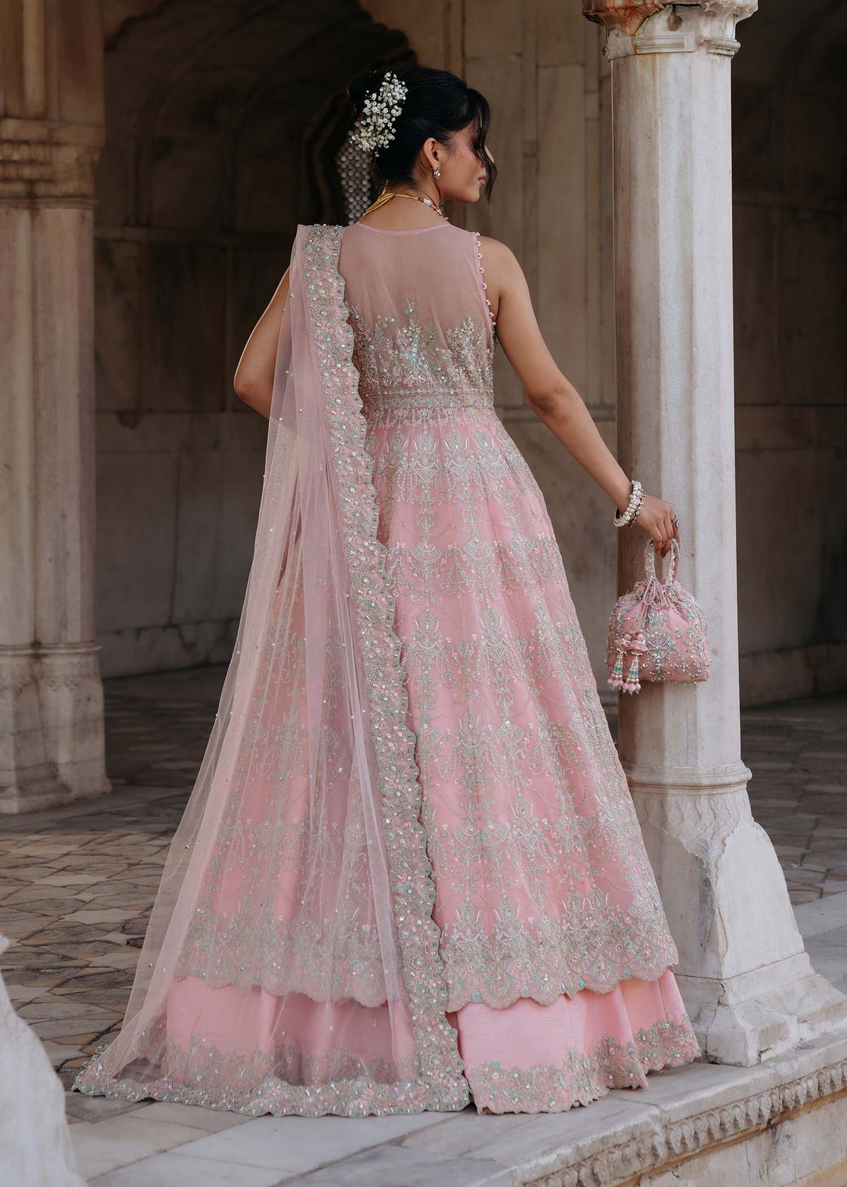 Kanwal Malik Fida Hand Embellished Organza Party Wear Suit - Close-Up Hand Embellishment Tilla & Pearl Work | IQNAZ