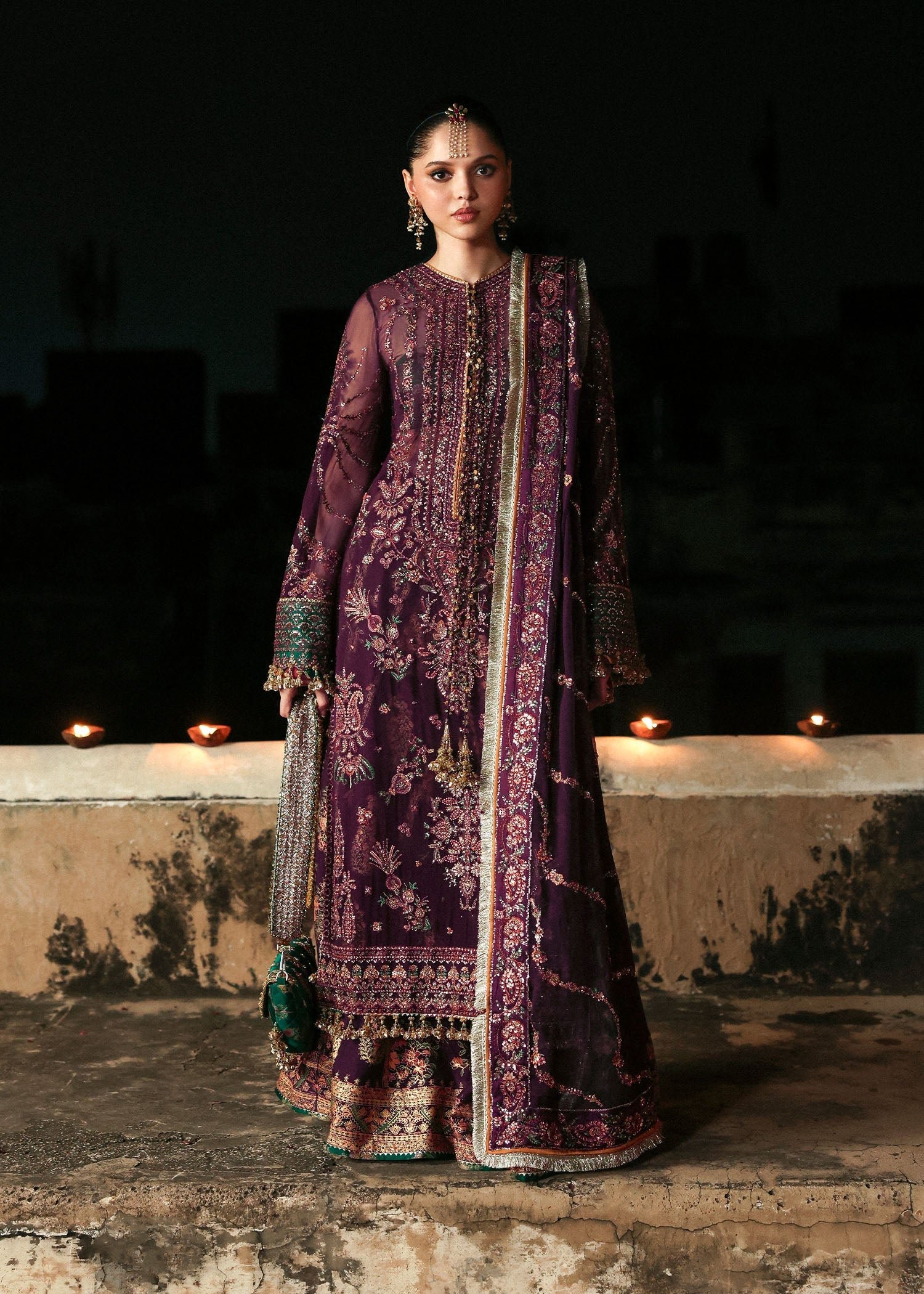 Hussain Rehar Embroidered Chiffon Party Wear Suit - Four-Sided Embroidered Dupatta & Pallu Border | IQNAZ