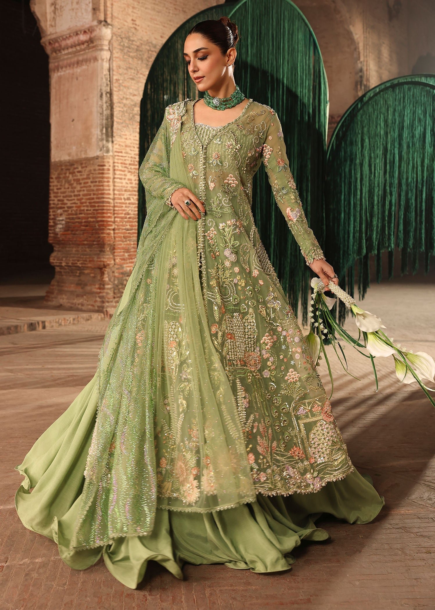 Crimson Matwali Hand Embellished Net Bridal Maxi - Designer Photoshoot Gallery Angle 6 | IQNAZ Couture