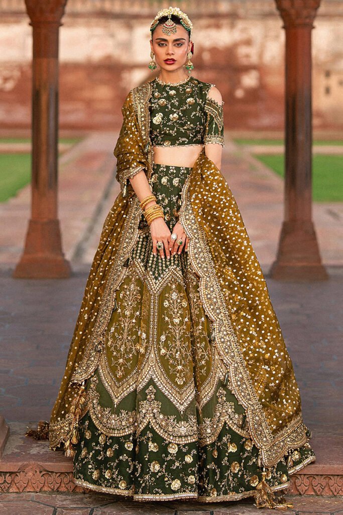 Mohsin Naveed Ranjha Afsana Hand Embellished Silk Party Wear Suit - Model Front Look | Pakistani Designer Replica Wholesale | IQNAZ
