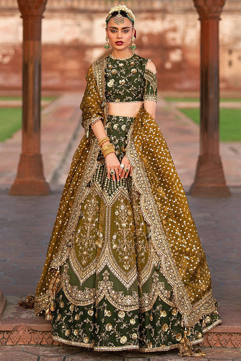 Mohsin Naveed Ranjha Afsana Hand Embellished Silk Party Wear Suit - Model Front Look | Pakistani Designer Replica Wholesale | IQNAZ