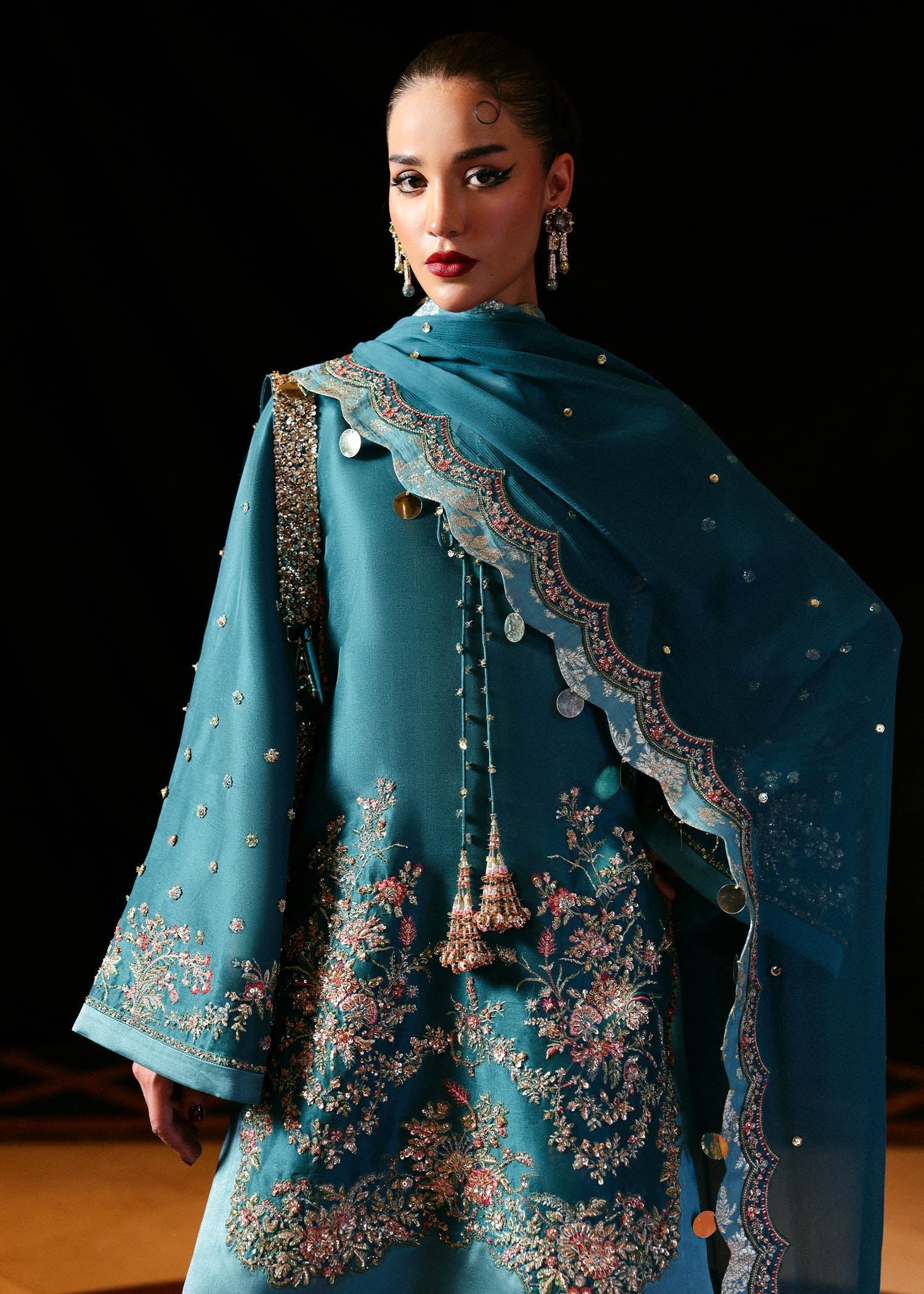 Hussain Rehar Embroidered Organza Party Wear Suit - Matching Bottom & Trouser Fabric Details | IQNAZ