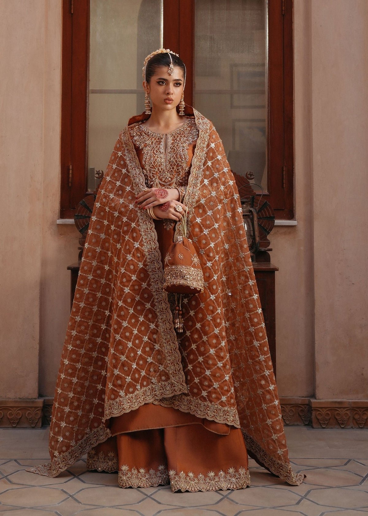 Kanwal Malik Zulekha Hand Embellished Organza Party Wear Suit - Model Front Look | Pakistani Designer Replica Wholesale | IQNAZ