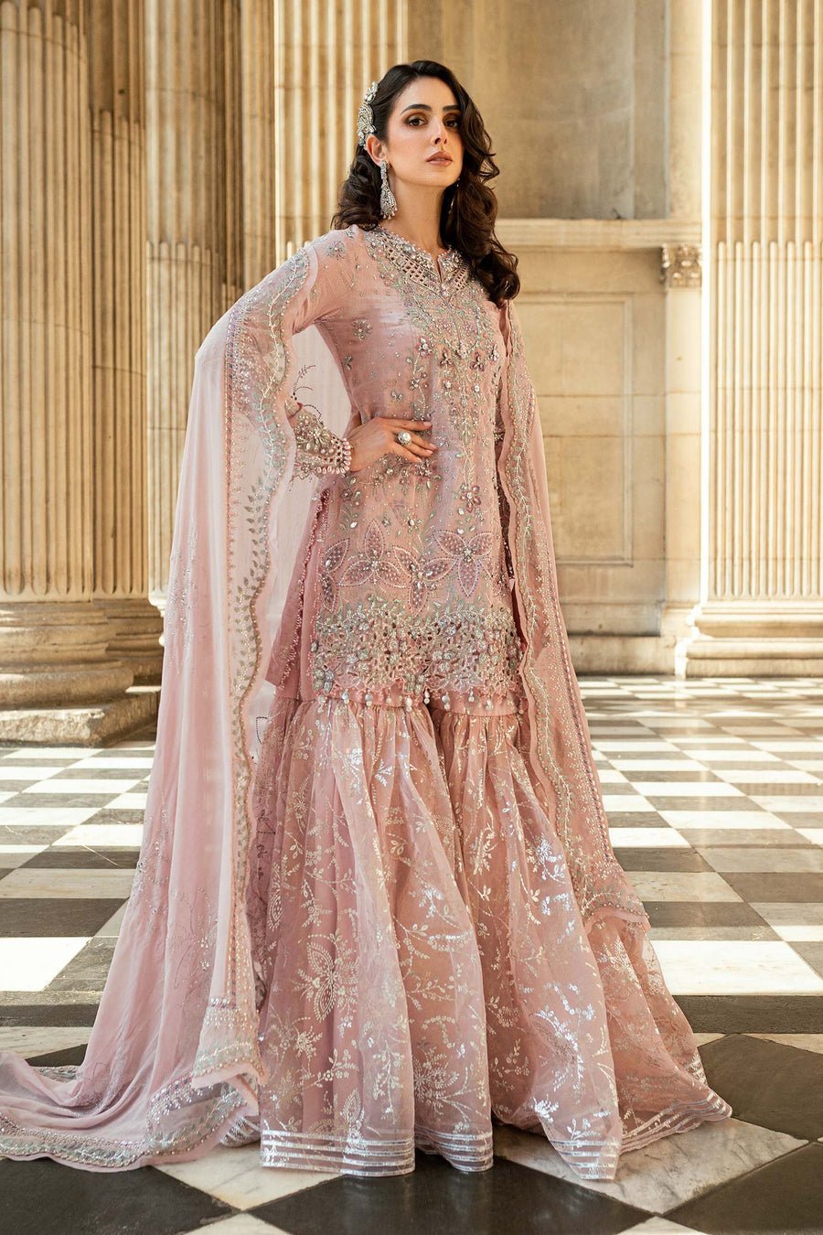Maria B Embroidered Silk Party Wear Suit - Four-Sided Embroidered Dupatta & Pallu Border | IQNAZ