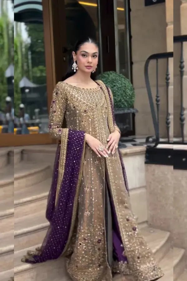 Haris Shakeel Hand Embellished Organza Party Wear Suit - Designer Photoshoot Gallery Angle 6 | IQNAZ Couture