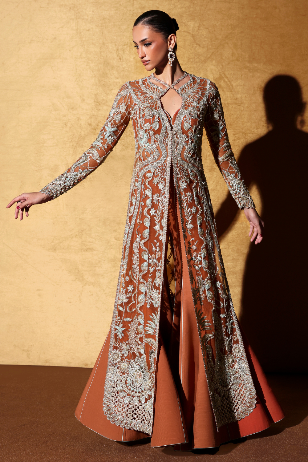 Soraya Veyra Hand Embellished Net Bridal Maxi - Model Front Look | Pakistani Designer Replica Wholesale | IQNAZ