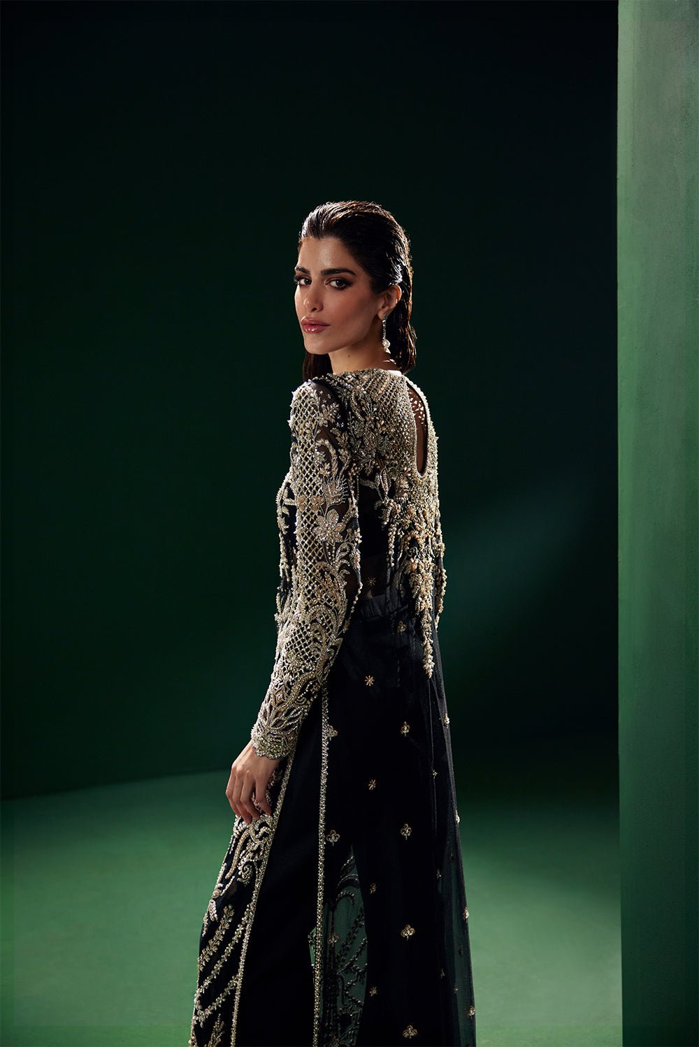 Soraya Eclat Embroidered Net Party Wear Suit - Matching Bottom & Trouser Fabric Details | IQNAZ
