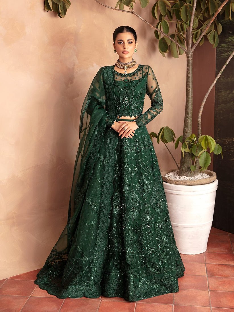 Mushq Aurora Gl Embroidered Organza Party Wear Suit - Model Front Look | Pakistani Designer Replica Wholesale | IQNAZ