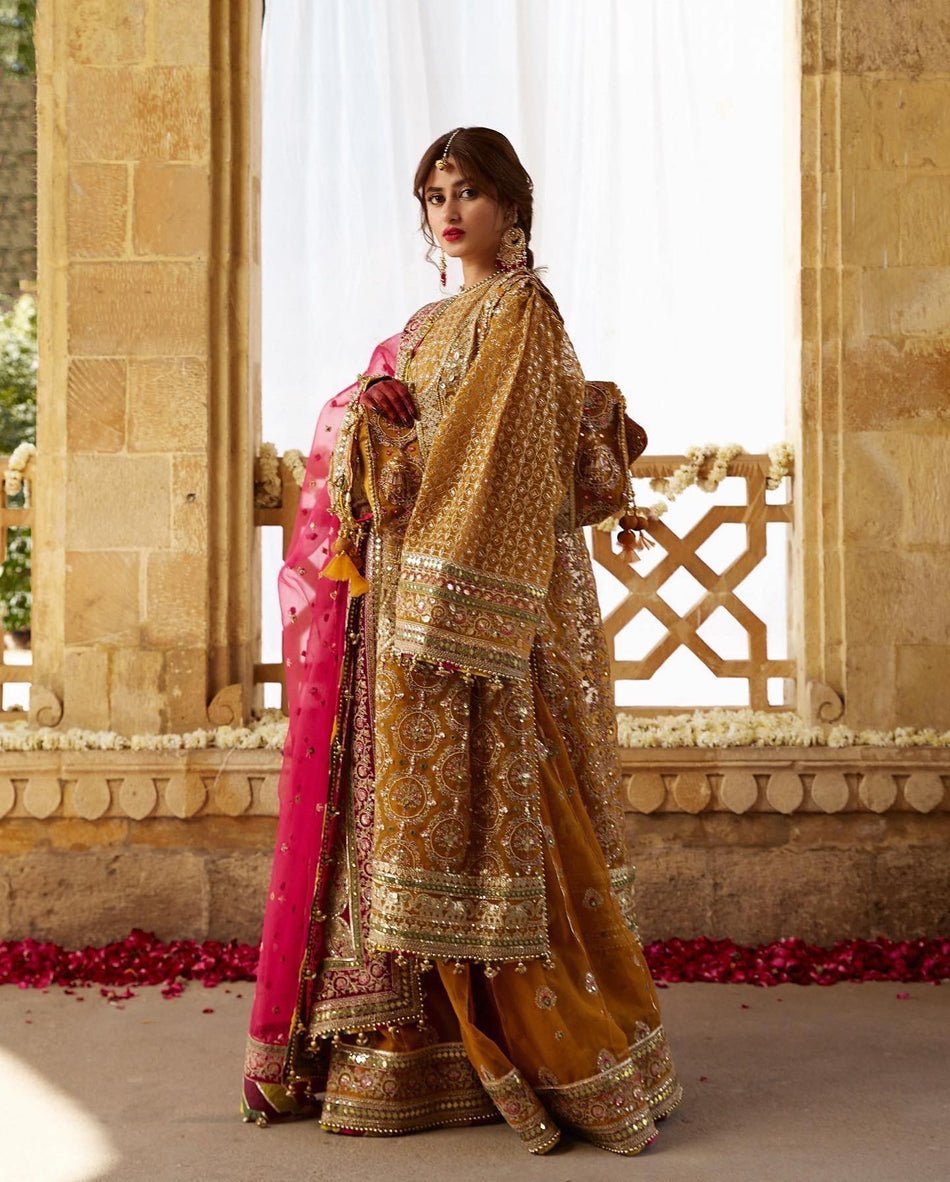 Mohsin Naveed Ranjha Sagar Kinaray Embroidered Organza Party Wear Suit - Designer Photoshoot Gallery Angle 6 | IQNAZ Couture