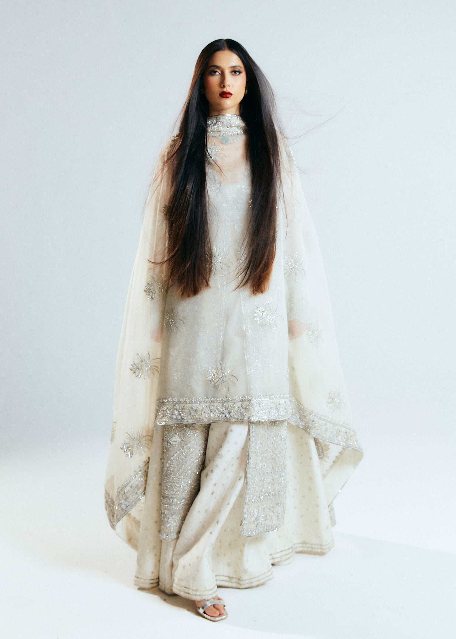Hussain Rehar Seraph Embroidered Organza Party Wear Suit - Designer Photoshoot Gallery Angle 8 | IQNAZ Couture