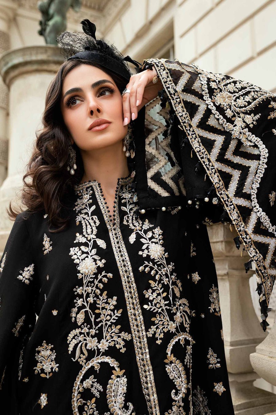 Maria B Embroidered Silk Party Wear Suit - Designer Photoshoot Gallery Angle 8 | IQNAZ Couture