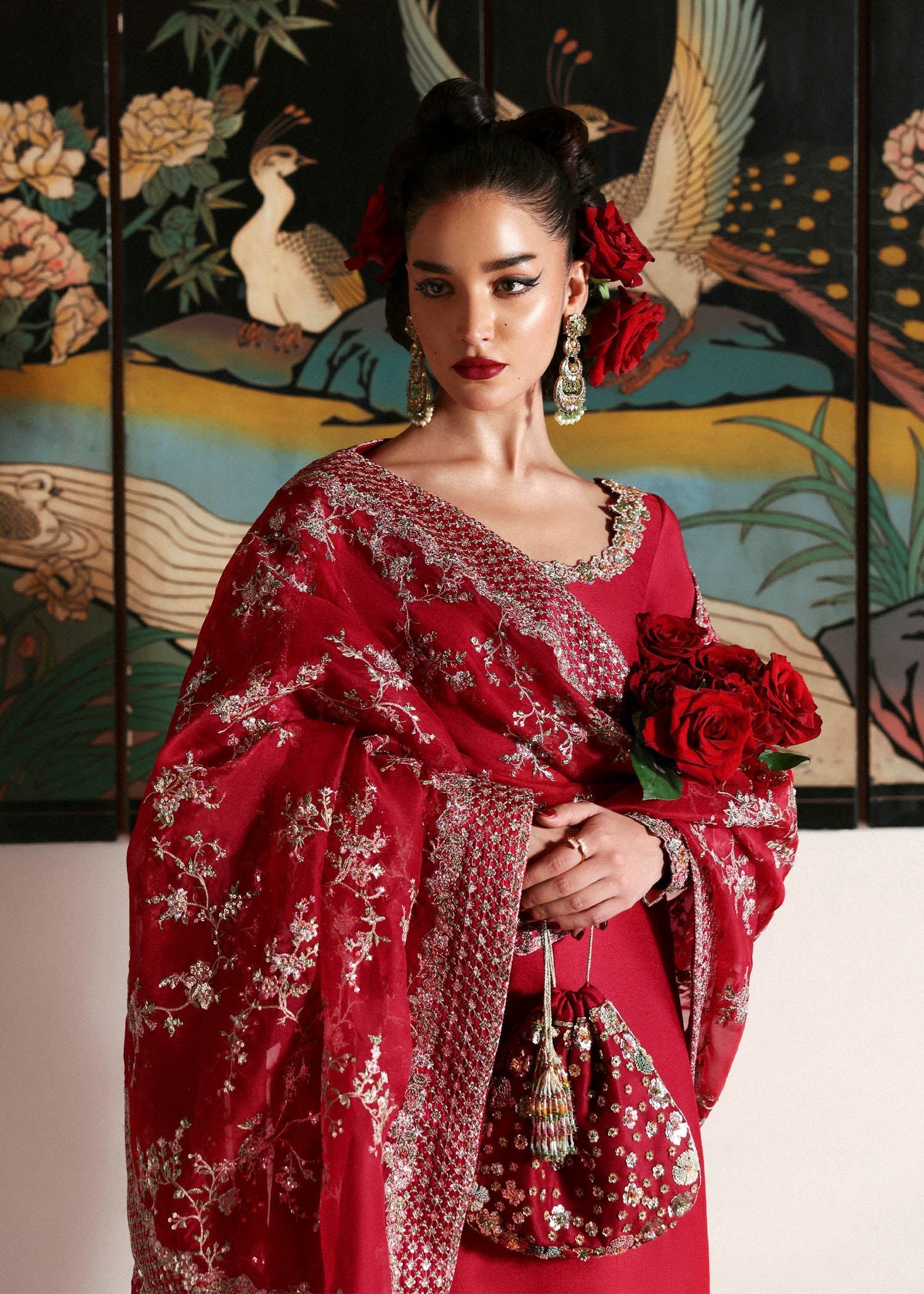 Hussain Rehar Embroidered Organza Party Wear Suit - Designer Photoshoot Gallery Angle 8 | IQNAZ Couture